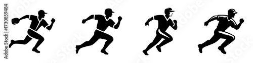 Modern Minimalist Men Running Base Icon, Flat Silhouette of a Baseball Action Vector for Athletic Illustration Design