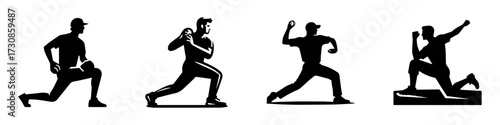 Modern Minimalist Men Warming Up Icon, Flat Silhouette of a Baseball Preparation Vector for Athletic Illustration Design
