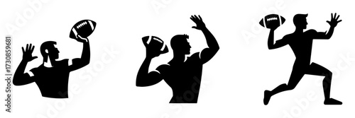Modern Minimalist Man with Half-Body View Throwing Football Icon, Flat Silhouette of a Sport Player Vector for Athletic Illustration Design
