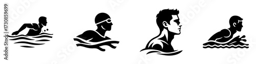 Modern Minimalist Men Swimming Breaststroke in Lane Icon, Flat Silhouette of a Sport Athlete Vector for Aquatic Illustration Design