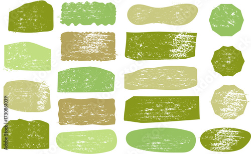 Organic brush strokes with grungy textures in green color with abstract watercolor stains and hand painted shapes.