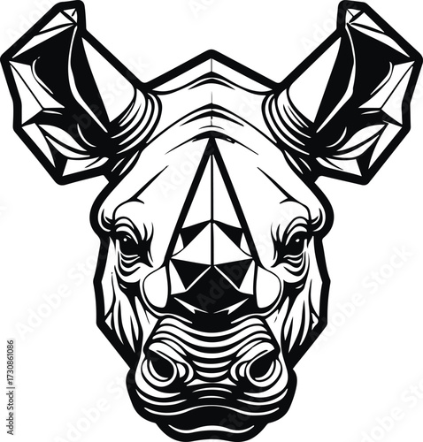 Rhinoceros head with geometric horns, thick tribal-style outline 2