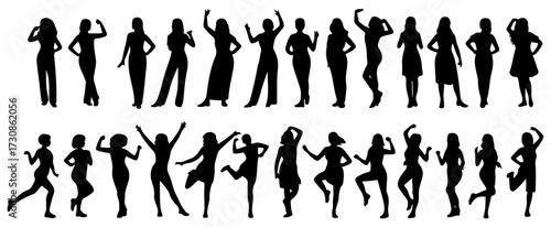 stylish women silhouette vector pose set