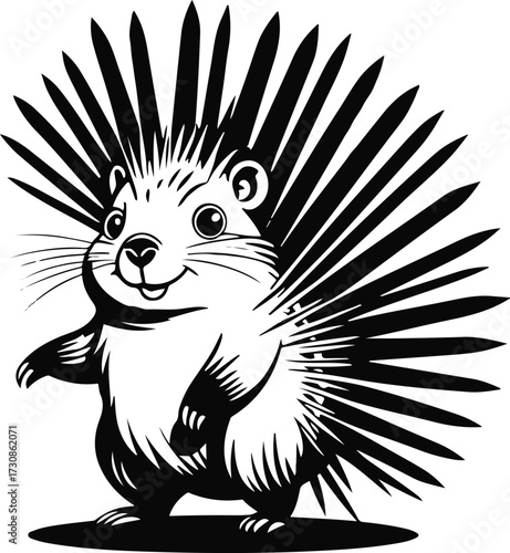 Stylized porcupine with exaggerated spines, bold cartoon style 1