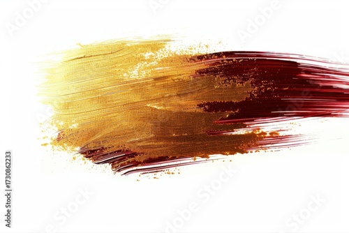 Golden Strokes Abstract Art with Red Accent on White Painting Brushstroke on transparent background