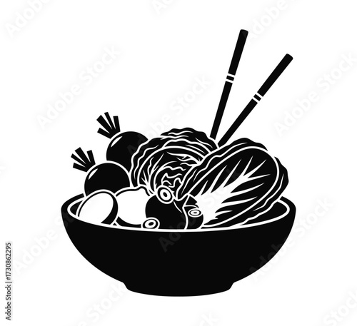 Bowl of vegetables with chopsticks, asian cuisine