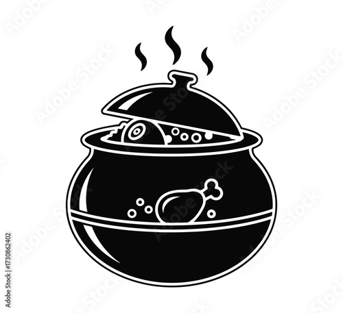 Cooking pot with chicken and steam