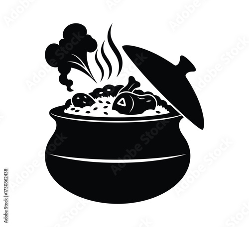 Illustration of a steaming pot with food
