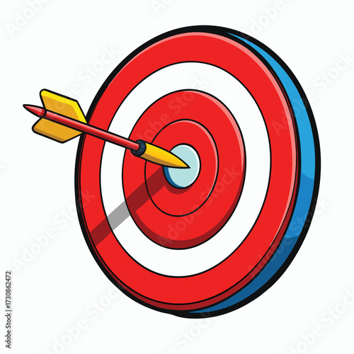 A Cartoon Target with Red and White Rings and a Yellow Arrow Firmly in the Bulls Eye Center