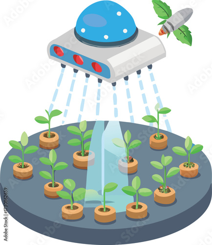 Vector illustration of futuristic aquaponics farming in orbit station