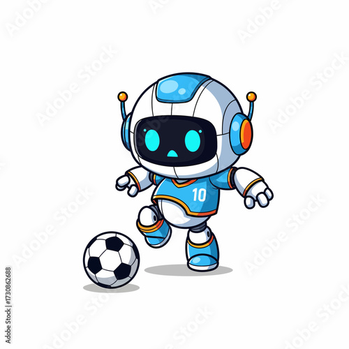 Cartoon Robot Soccer Player Kicking a Ball with Number Ten Jersey.