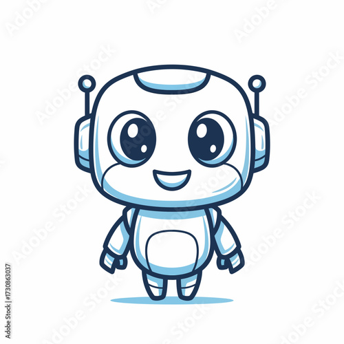 Cheerful Cartoon Robot with Antennae and Rounded Body Design.