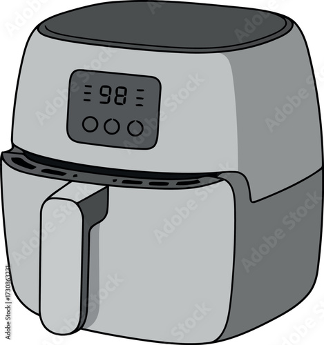 Modern air fryer kitchen appliance digital display home cooking gadget vector