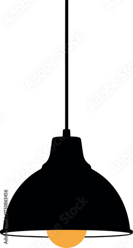 Modern industrial black pendant light fixture with warm bulb vector