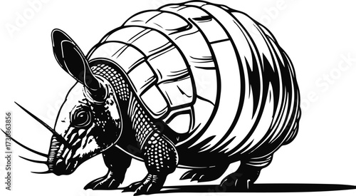 Abstract armadillo curled into a ball, bold clean outline
