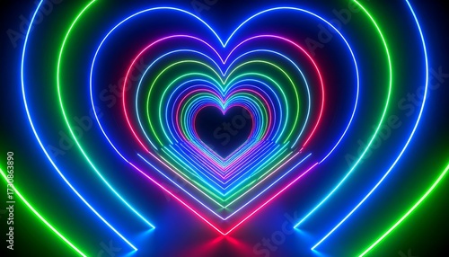 Fototapeta Naklejka Na Ścianę i Meble -  Heart-shaped neon tunnel