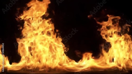 Intense Fire Flames Burning Brightly Against a Dark Background.