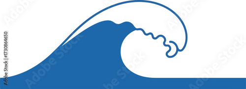 Stylized blue ocean wave breaking abstract graphic art vector
