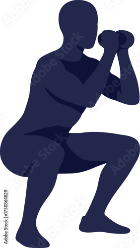 Silhouette of man doing goblet squat exercise with dumbbell vector