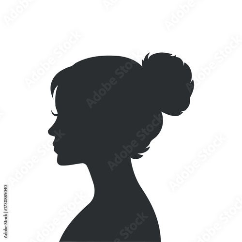 Clean Woman Bun Hairstyle Silhouette Black Vector Illustration
