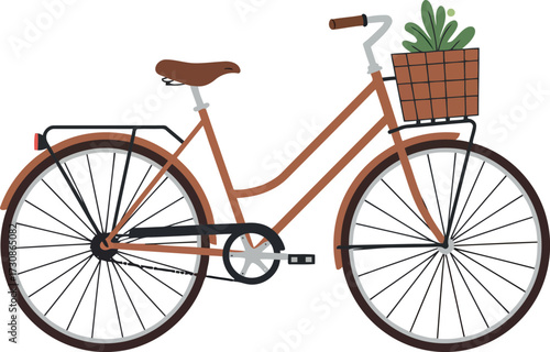Vintage bicycle with wicker basket and pine sprig festive transport vector