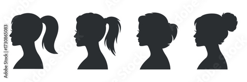 Female Silhouette Profile with Ponytail and Updo Hairstyles Collection