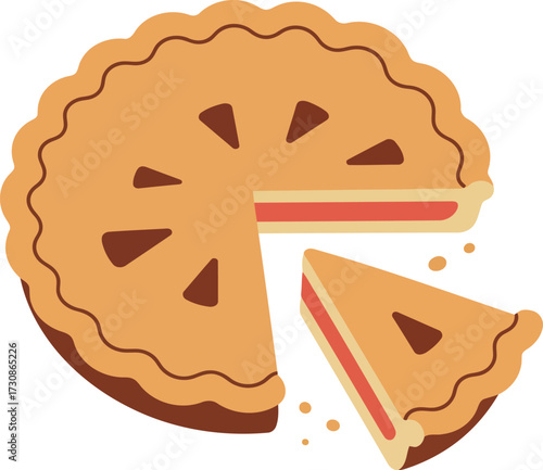 Delicious apple pie slice cut festive dessert food illustration vector