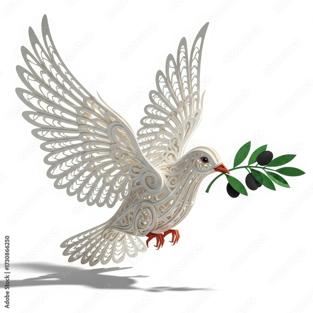 Obraz premium Symbol of peace and hope a white dove with outstretched wings carries an olive branch in its beak