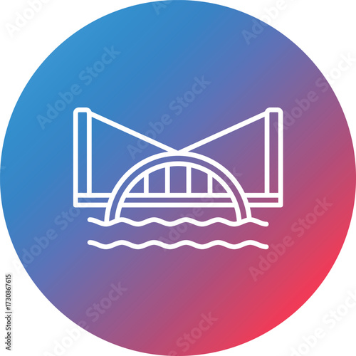 Water Bridge Line Gradient Circle Background Icon