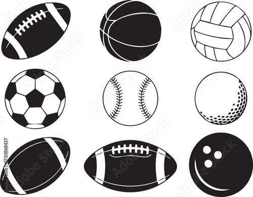 Collection of athletic ball illustrations for team sports and recreation projects