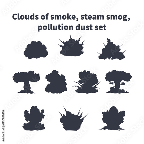 Clouds of smoke, steam smog, pollution dust set black silhouettes vol 01Web