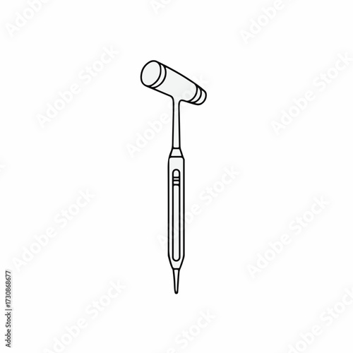 Simple line drawing of a medical reflex hammer on a white background