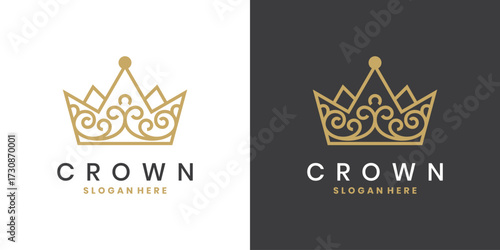 Elegant luxury gold crown logo design, royal symbol