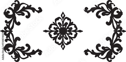 vintage floral corner ornaments. Elegant baroque frame decorations in black vector for invitations, borders, design, and décor art