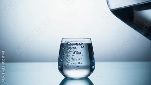 Water pouring process into a glass, the freshness of water is an image of everyday life refreshing.
