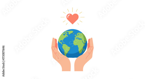 Hands holding the planet earth with a heart symbol glowing above signifying love and care for our world.