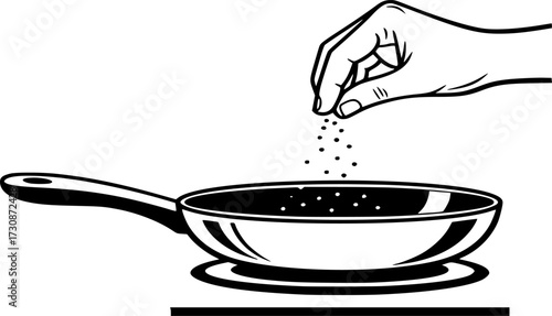 Hand Cooking icon. A hand putting masala in a cooking pan vector illustration