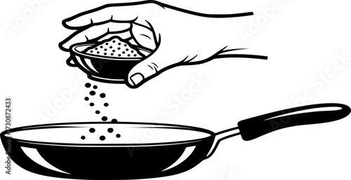 Hand Cooking icon. A hand putting masala in a cooking pan vector illustration