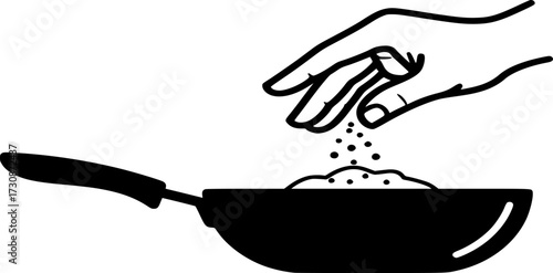 Hand Cooking icon. A hand putting masala in a cooking pan vector illustration