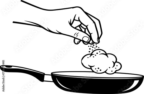 Hand Cooking icon. A hand putting masala in a cooking pan vector illustration