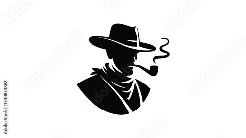 Classic cowboy silhouette with smoking pipe evokes western adventure