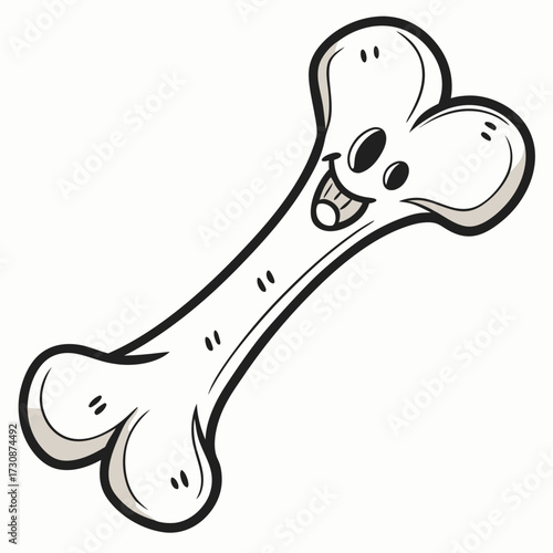 Delightful cartoon bone character with a cheerful smile, perfect for Halloween, pet products, or playful medical illustrations originally designed as a scalable graphic