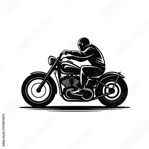Dynamic silhouette of a rider on a classic motorcycle in motion