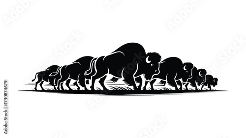 Majestic silhouette herd of bison roaming wild landscapes