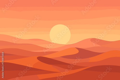 Landscape sunset dunes illustration glow layered gradients desert glowing peach rose vector