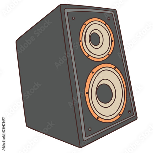 Illustration of a speaker cabinet for audio equipment and music listening with two speakers and gray color
