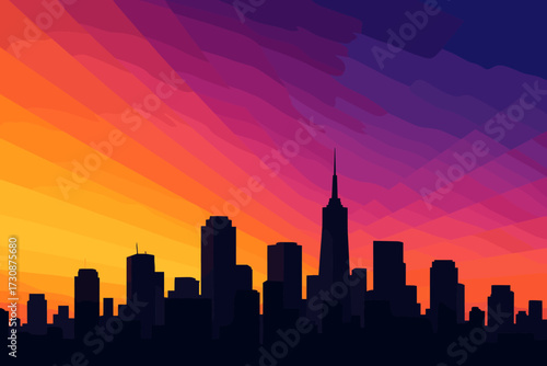 Sunset silhouetted pink gradient vector under fiery illustration indigo orange gradients radiant