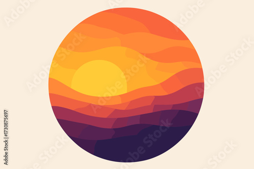Circular gradients vector deep from orange sunset illustration to composition violet art