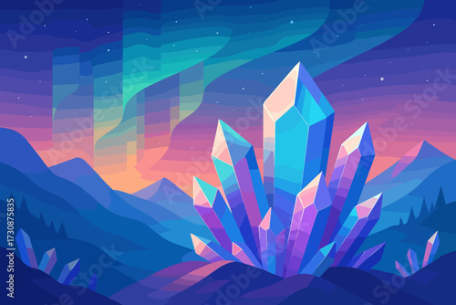 Aurora crystal mountains landscape gradient gradients mountainscape vector structures covered reflecting crystalline