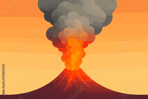 Volcanic ash plume gradient red into gray ember eruption rising smoke illustration